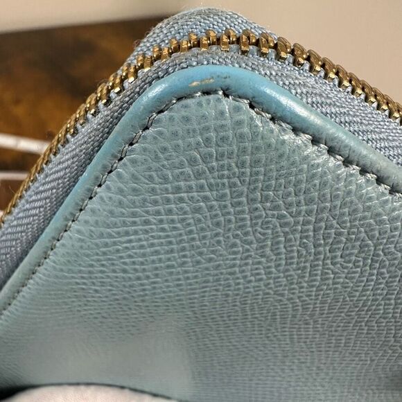 Valentino Garavani Light Blue Saffiano Leather Zip Around Wallet - Picture 10 of 10